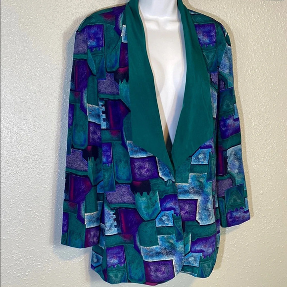 Vintage Green and Purple Geometric Blazer with Notched Lapels - Picture 7 of 7